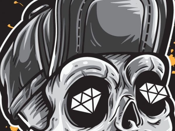 Skull and diamonds tshirt design vector