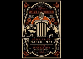 Vintage Car Exhibition tshirt design for sale