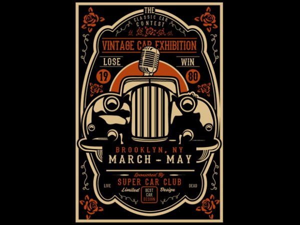 Vintage car exhibition tshirt design for sale