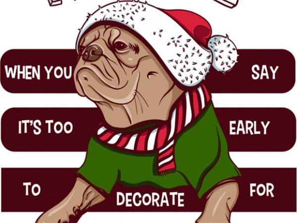 Santa pug t shirt design for sale