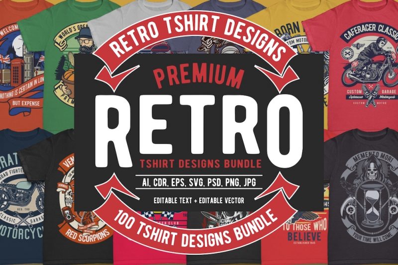 100 Retro T-shirt Designs pack1