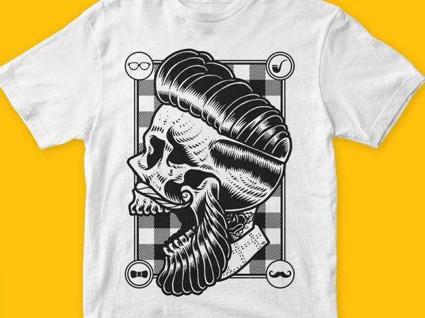 Hipster skull png t-shirt design template