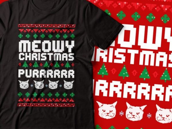 Meowy christmas purrrr.. t-shirt design |christmas tshirt | cat tshirt design