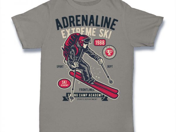 Adrenaline extreme ski t shirt design for purchase