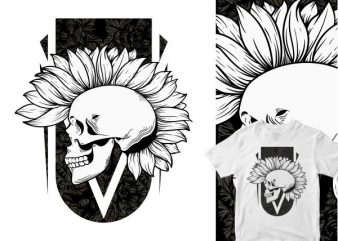 nature punk skull head cartoon commercial use t-shirt design