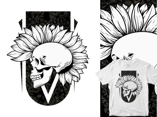 Nature punk skull head cartoon commercial use t-shirt design