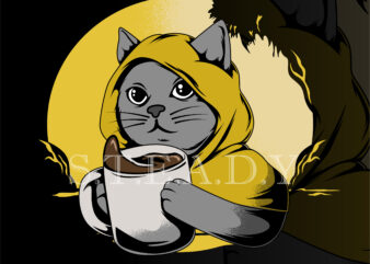 cofee cat t shirt design template