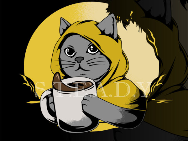 Cofee cat t shirt design template