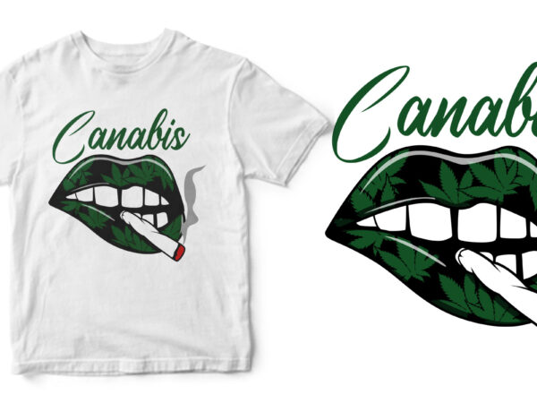 Lips canabis t-shirt design for commercial use