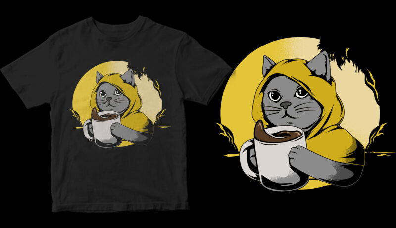 cofee cat t shirt design template