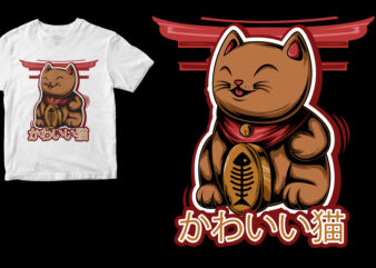 maneki neko japanese cat t shirt designs for sale