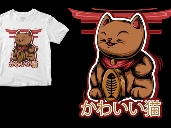 Maneki neko japanese cat t shirt designs for sale