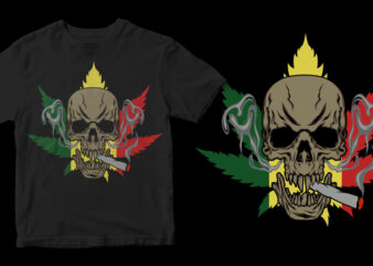 marijuana skull canabis commercial use t-shirt design