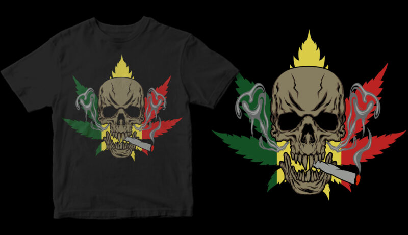 marijuana skull canabis commercial use t-shirt design