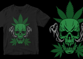 marijuana skull t shirt design for purchase