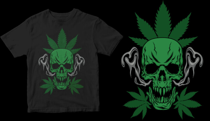 marijuana skull t shirt design for purchase