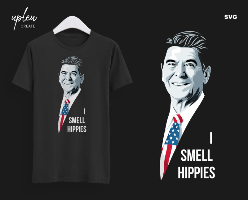 I Smell Hippies | Funny Ronald Reagan SVG, America Tshirt,Reagan Bush 84 White T-shirt Conservative Presidential Campaign, President SVG