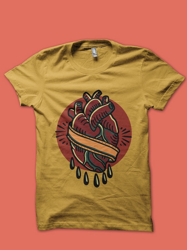 heart oldschool print ready tshirt design for sale