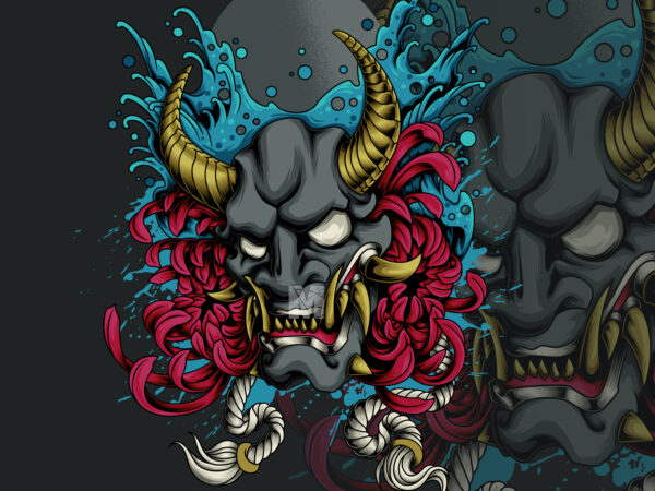 Hannya oni mask demon graphic t shirt