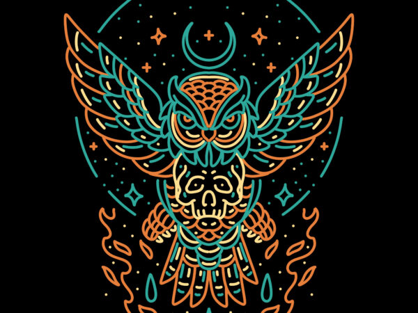 Skull owl line art tshirt design for sale
