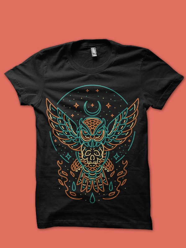 skull owl line art tshirt design for sale