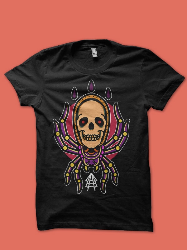 skull spider tshirt design for sale