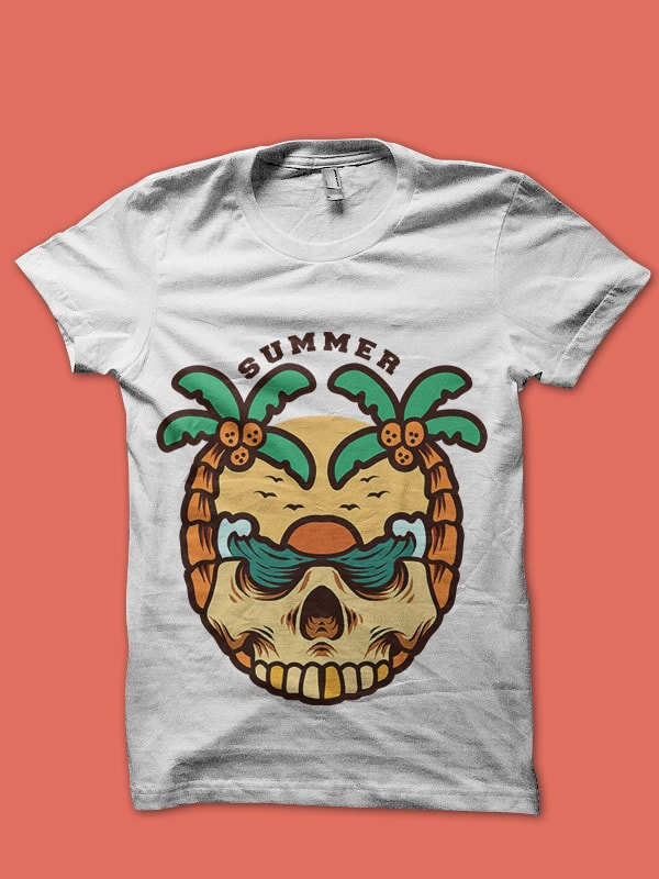 sunset skull tshirt design ready to use