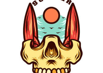 skull surfing tshirt design