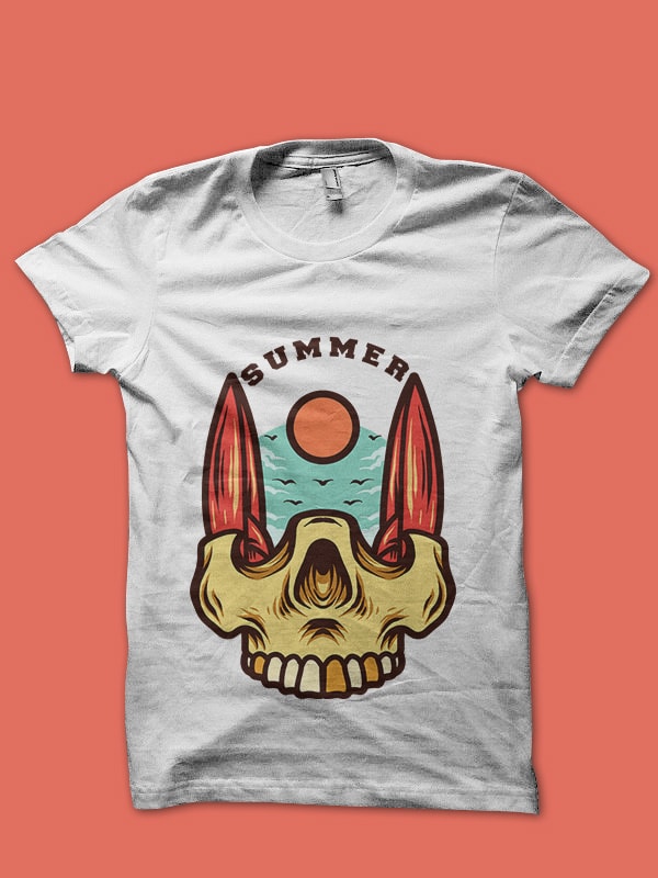 skull surfing tshirt design