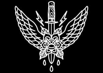 winged rose line art design