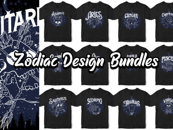 Zodiac design bundles, dark line space skull
