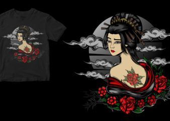 geisha japan t shirt design template