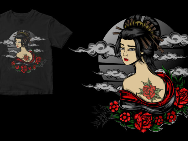 Geisha japan t shirt design template