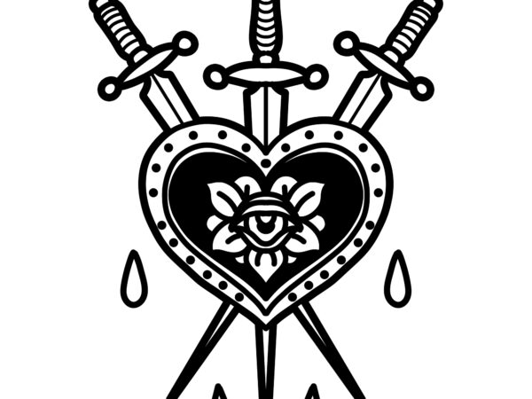 Heart and swords tshirt design for sale