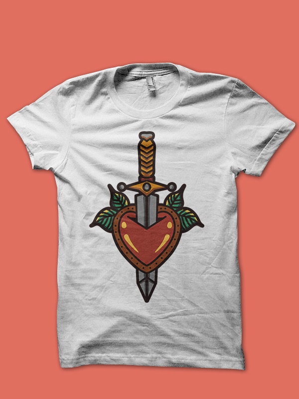sword heart tshirt design ready to use