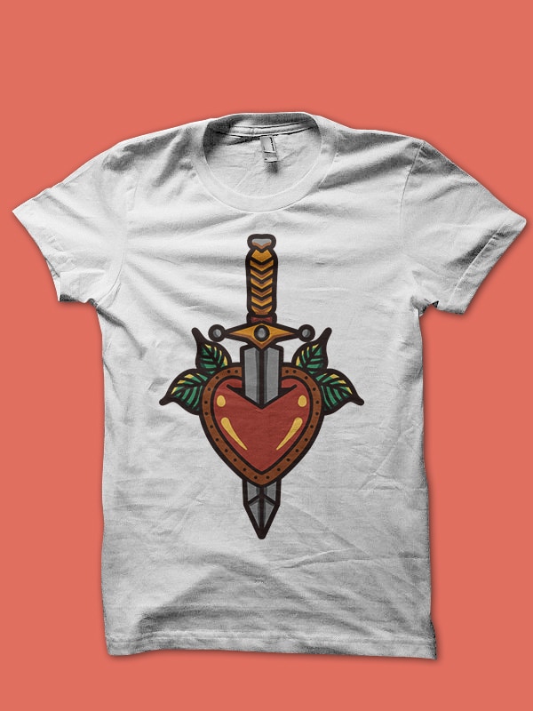 sword heart tshirt design ready to use