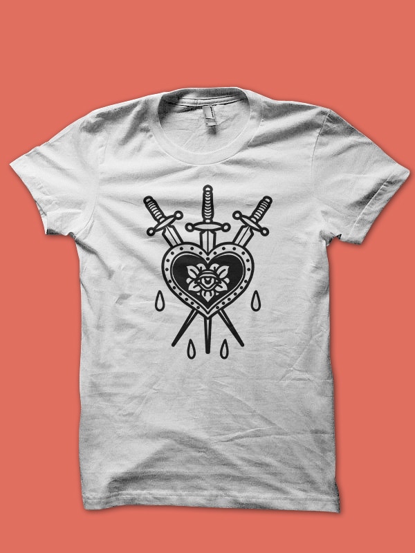 heart and swords tshirt design for sale