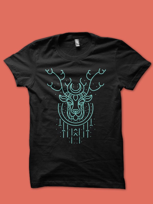 neon deer tshirt design ready to use