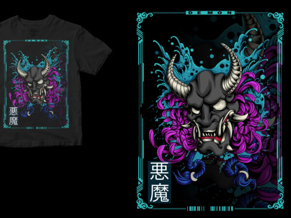 Hannya oni mask demon graphic t shirt