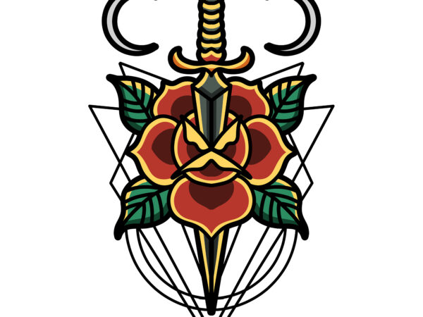 Rose dagger tattoo and geometry t shirt design online