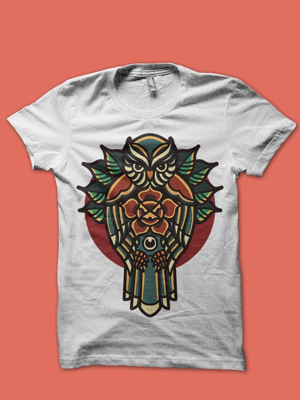 owl rose tshirt design for sale