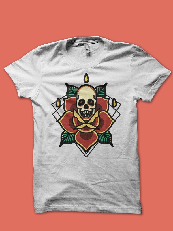 rose skull tattoo tshirt design for merchandise