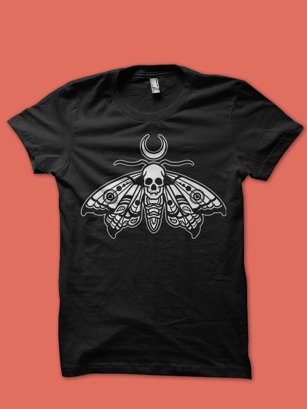 skull moth tshirt design ready to use
