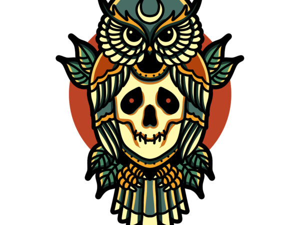 Skull owl tshirt design for sale