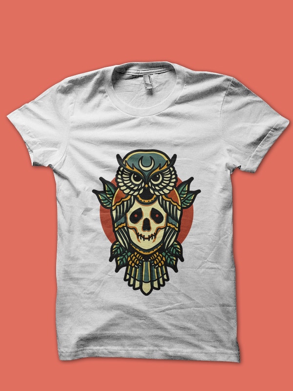 skull owl tshirt design for sale