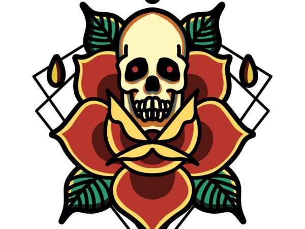 Rose skull tattoo tshirt design for merchandise