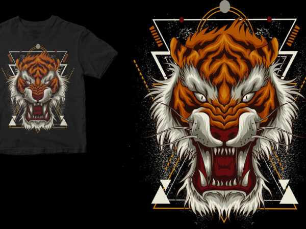 Tiger geometri t shirt designs for sale