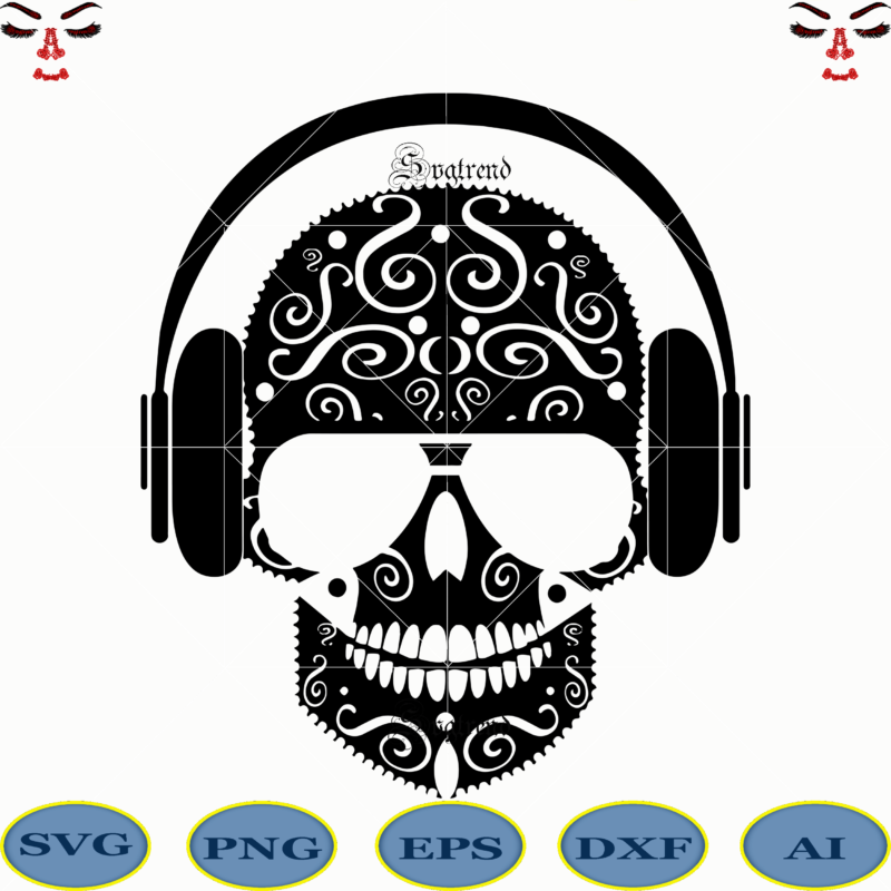Skull with headphones svg, Skull Svg, Skull vector, skull music logo, skull music vector, skull music Svg, Skull mandala, Sugar Skull SVG, Sugar Skull Svg, Skull Svg, Skull vector, Sugar