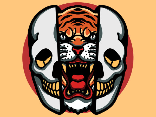 Tiger in skull t shirt designs for sale