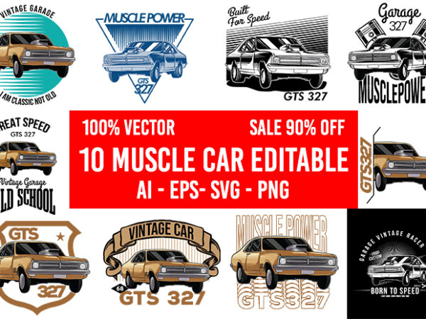 10 muscle car editable 100% vector ai eps svg png transparent background